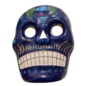 Blue Ceramic Skull Art Decor